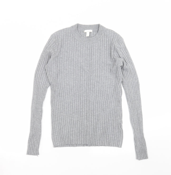 H&M Womens Grey Striped Knit Pullover Jumper Size M