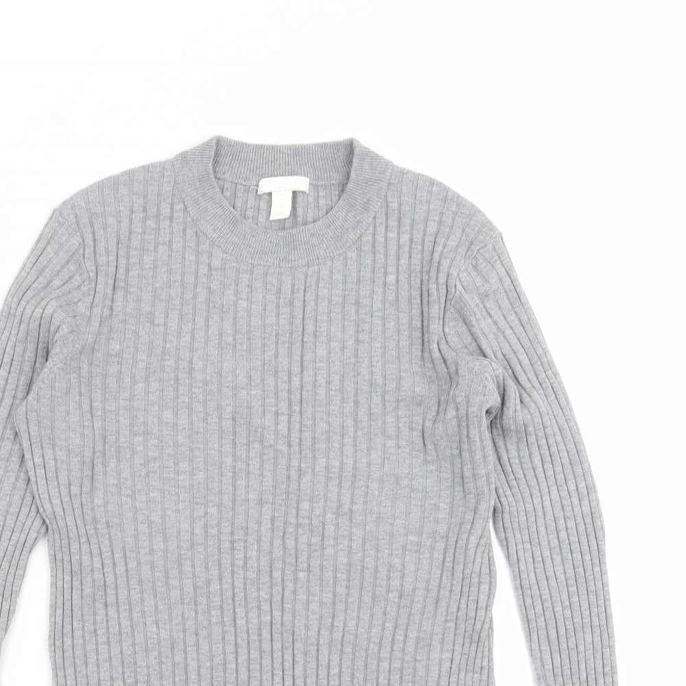 H&M Womens Grey Striped Knit Pullover Jumper Size M