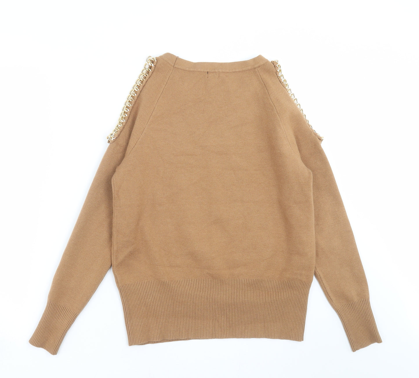 River Island Womens Brown  Knit Pullover Jumper Size 10  - chain detail, cold shoulder