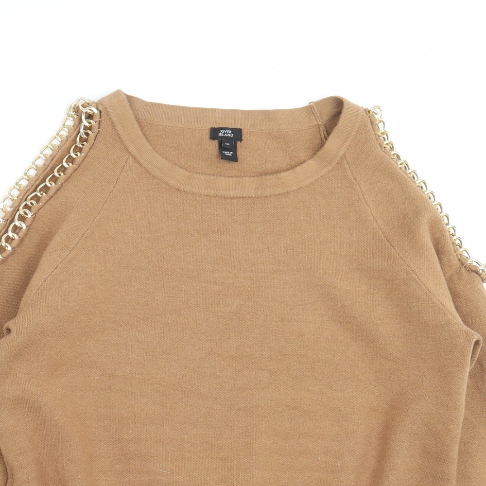 River Island Womens Brown  Knit Pullover Jumper Size 10  - chain detail, cold shoulder