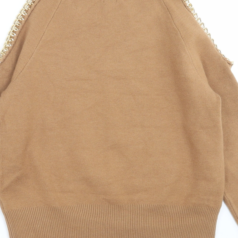 River Island Womens Brown  Knit Pullover Jumper Size 10  - chain detail, cold shoulder