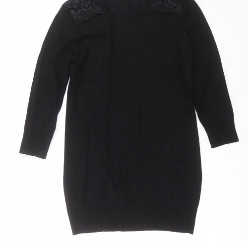 Red Herring Womens Black  Knit Pullover Jumper Size 12  - crochet detail