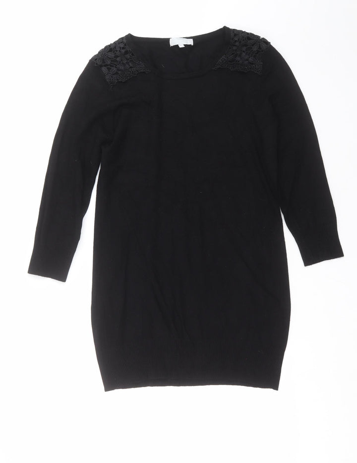 Red Herring Womens Black Knit Pullover Jumper Size 12 - crochet detail