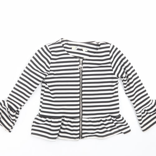 Preworn Girls Black Striped  Cardigan Jumper Size 4 Years