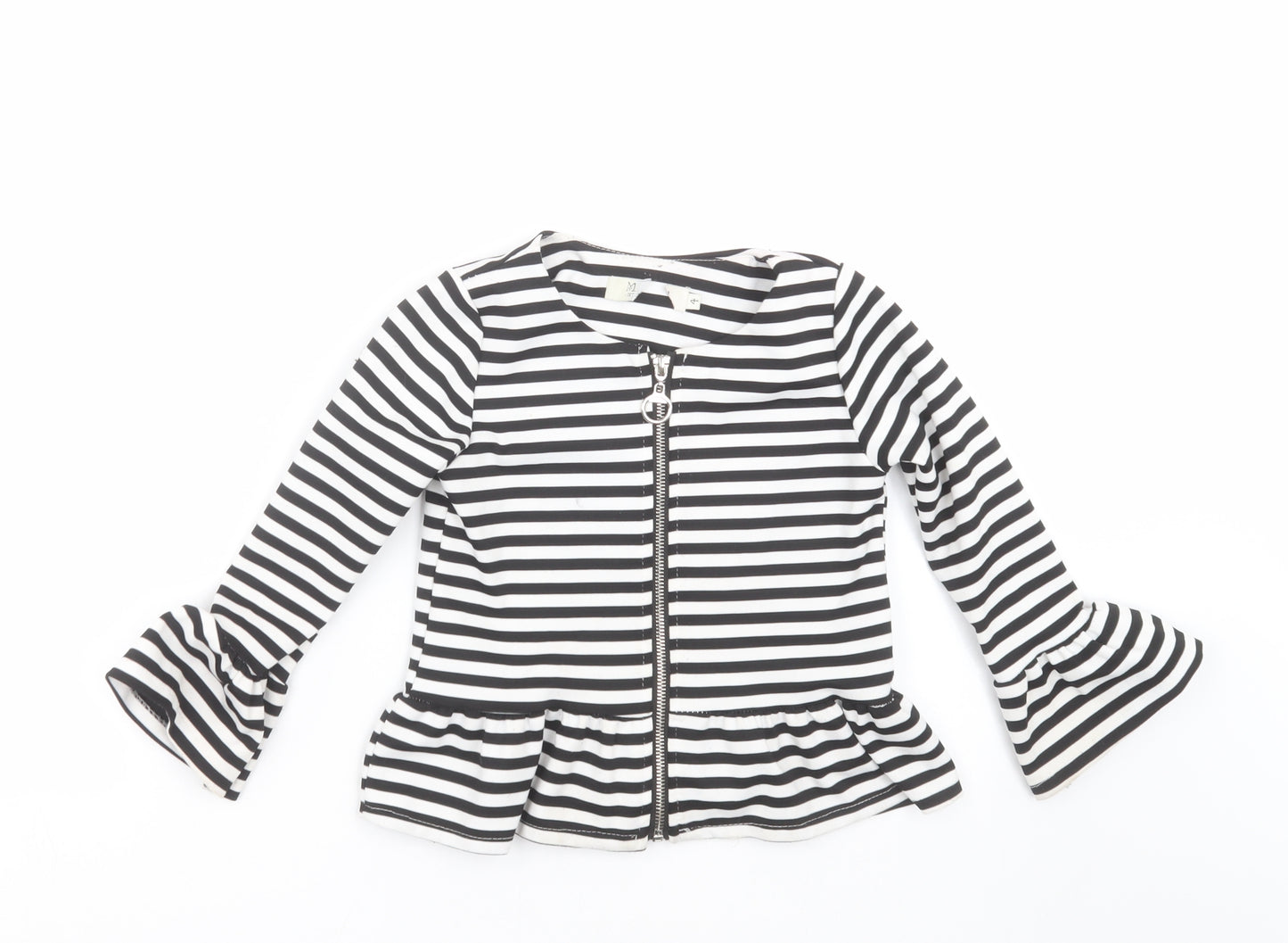 Preworn Girls Black Striped  Cardigan Jumper Size 4 Years