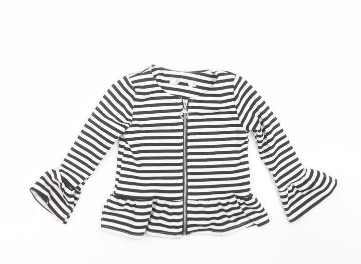 Preworn Girls Black Striped  Cardigan Jumper Size 4 Years