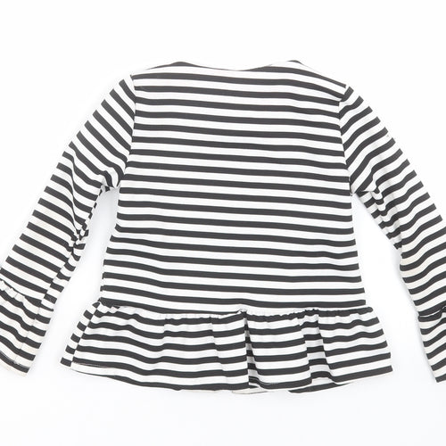 Preworn Girls Black Striped  Cardigan Jumper Size 4 Years
