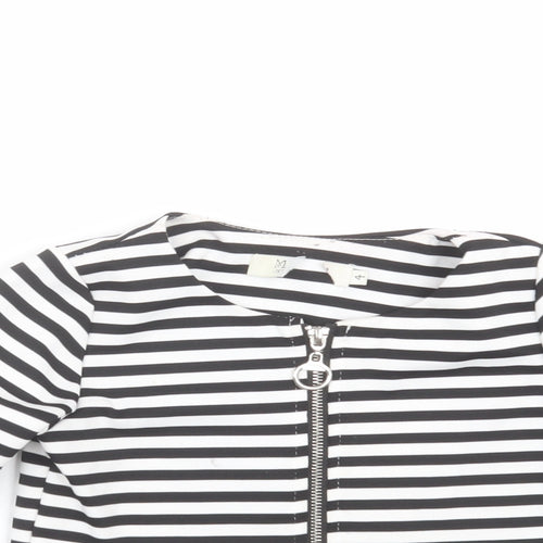 Preworn Girls Black Striped  Cardigan Jumper Size 4 Years
