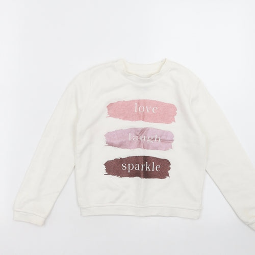 Primark Girls Ivory   Pullover Sweatshirt Size 6-7 Years  - love laugh sparkle