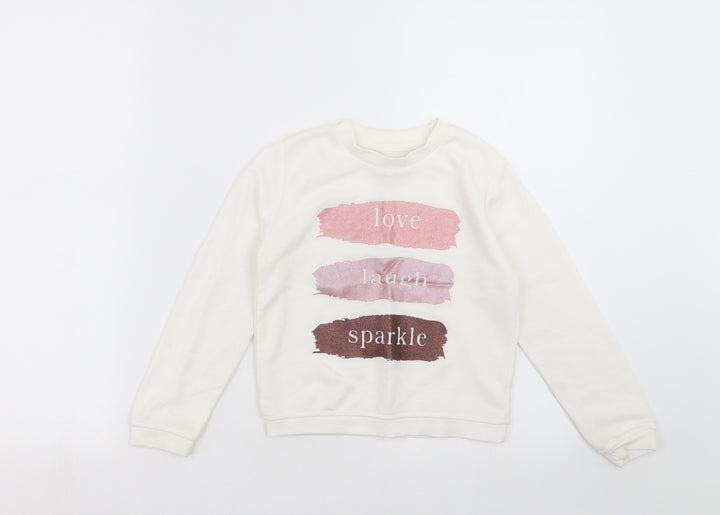 Primark Girls Ivory   Pullover Sweatshirt Size 6-7 Years  - love laugh sparkle