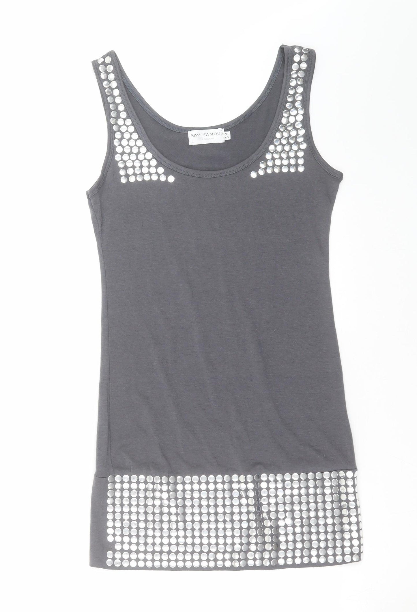 RAVI FAMOUS Womens Grey   Basic Tank Size S  - studded