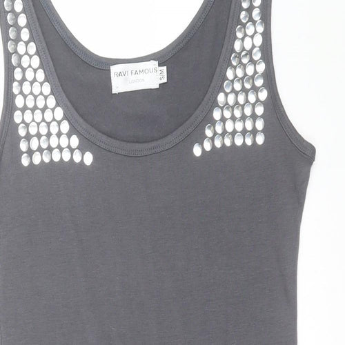 RAVI FAMOUS Womens Grey   Basic Tank Size S  - studded