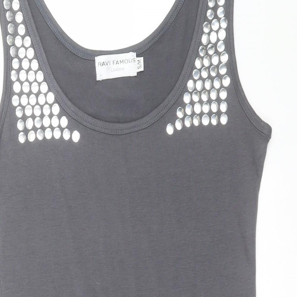 RAVI FAMOUS Womens Grey   Basic Tank Size S  - studded