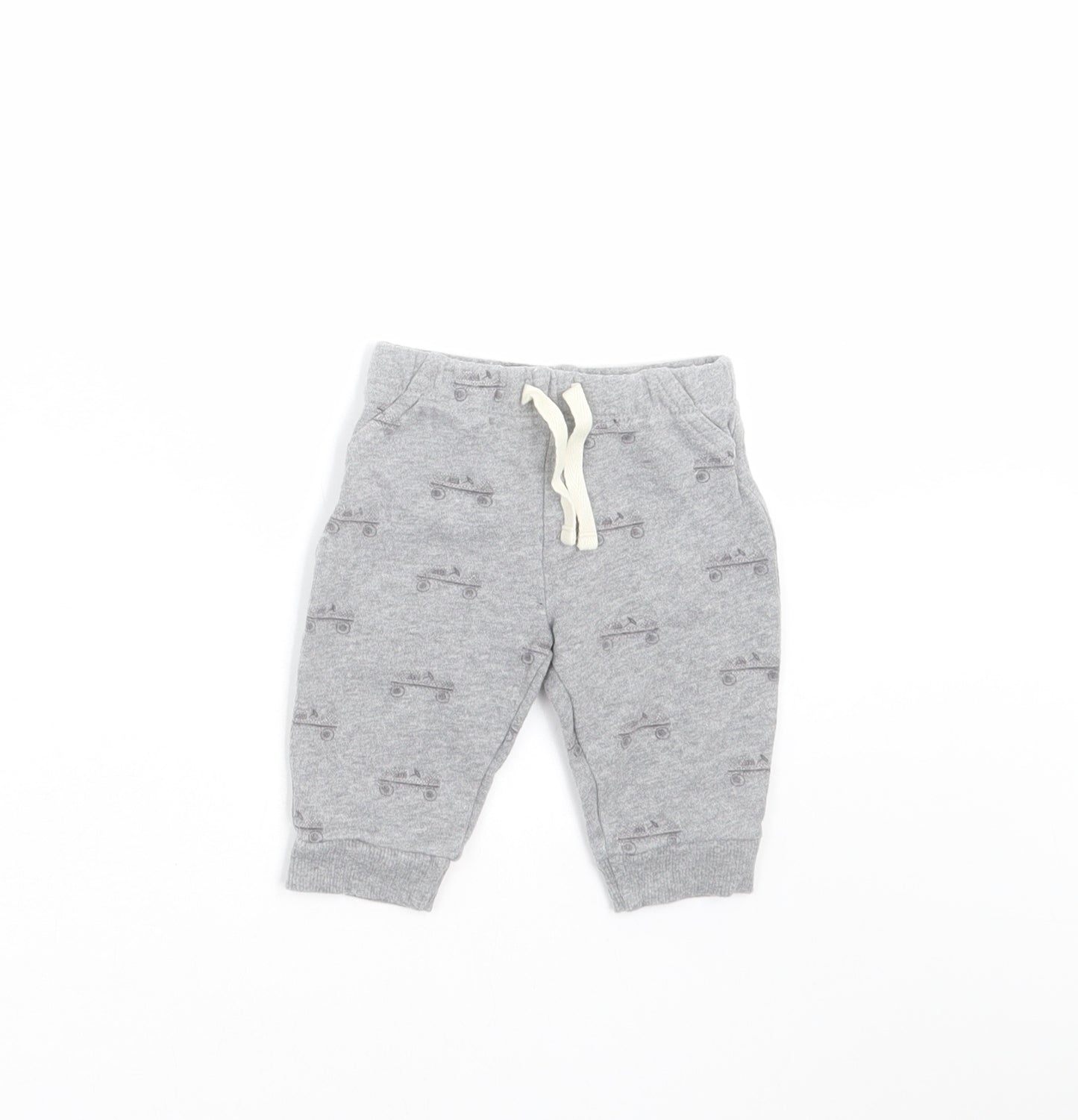 John Lewis Boys Grey   Jogger Trousers Size 0-3 Months  - car print