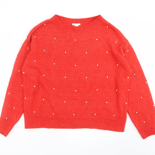 H&M Womens Red  Knit Pullover Jumper Size L  - beaded