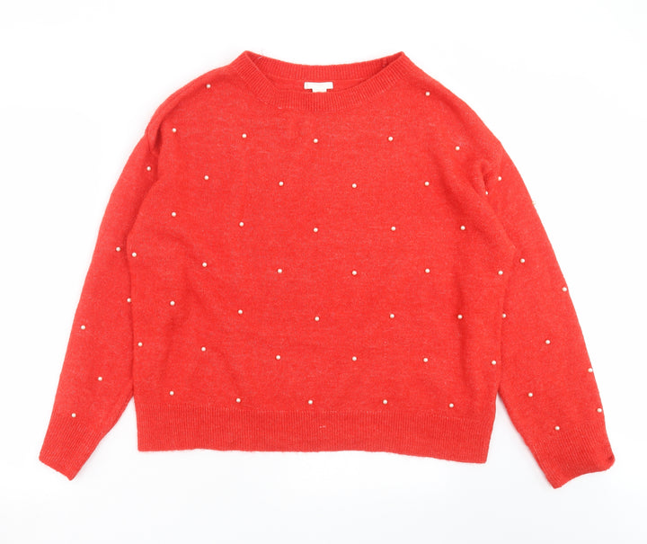 H&M Womens Red  Knit Pullover Jumper Size L  - beaded