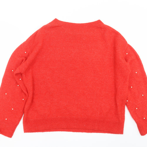 H&M Womens Red  Knit Pullover Jumper Size L  - beaded
