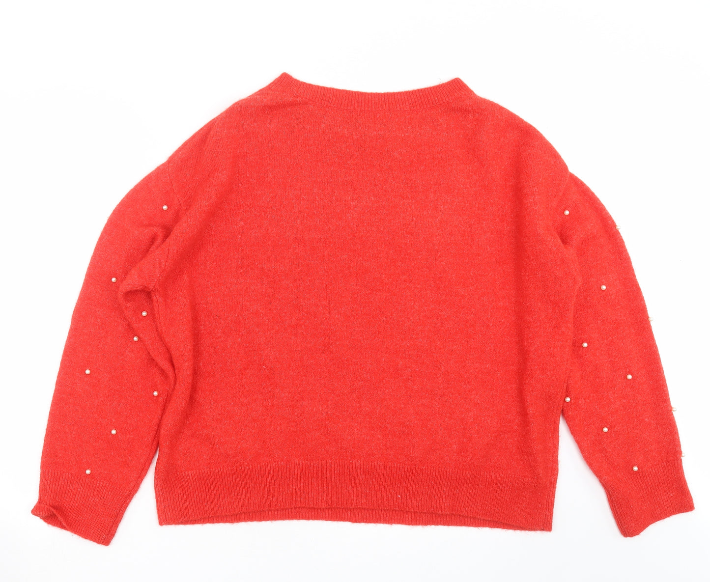 H&M Womens Red  Knit Pullover Jumper Size L  - beaded