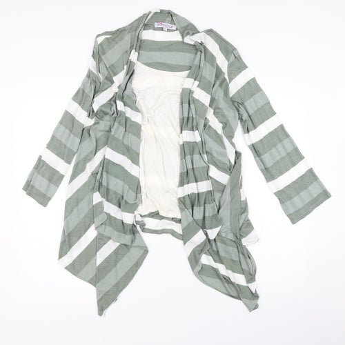 Mimosa Womens Green Striped  Basic T-Shirt Size L