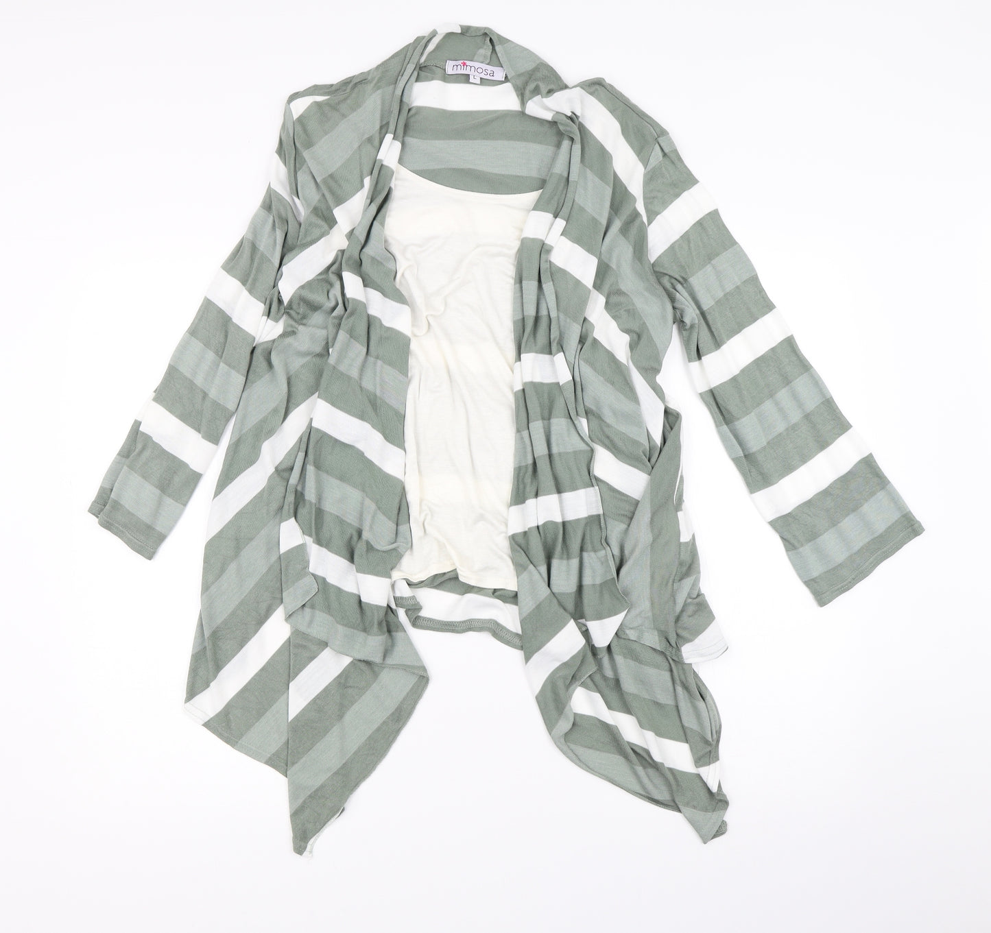 Mimosa Womens Green Striped  Basic T-Shirt Size L
