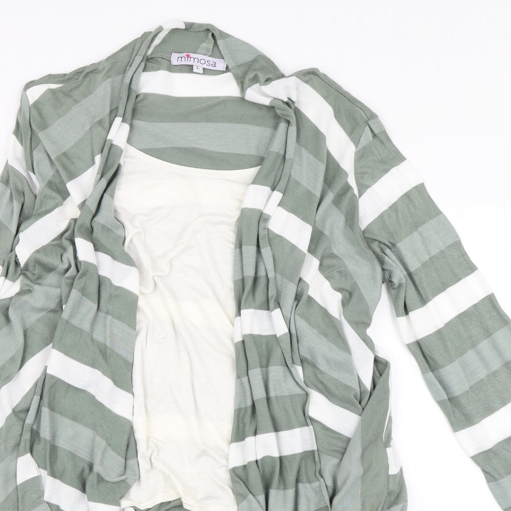 Mimosa Womens Green Striped  Basic T-Shirt Size L