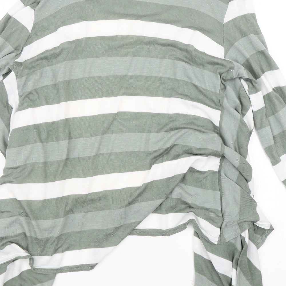 Mimosa Womens Green Striped  Basic T-Shirt Size L