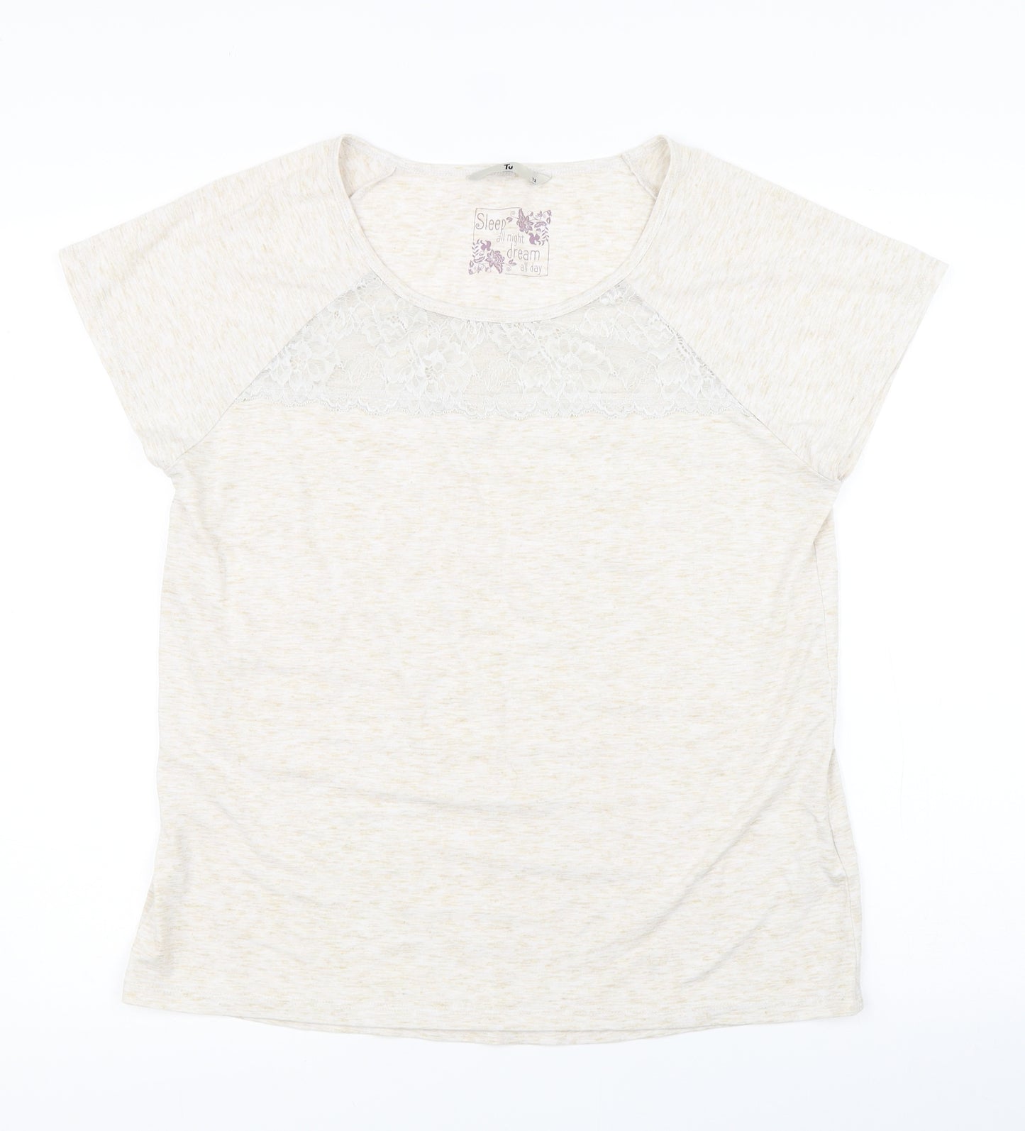 TU Womens Beige Solid  Top Pyjama Top Size 12