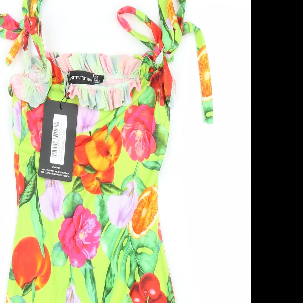 PRETTYLITTLETHING Womens Green Floral  Bodycon  Size 6