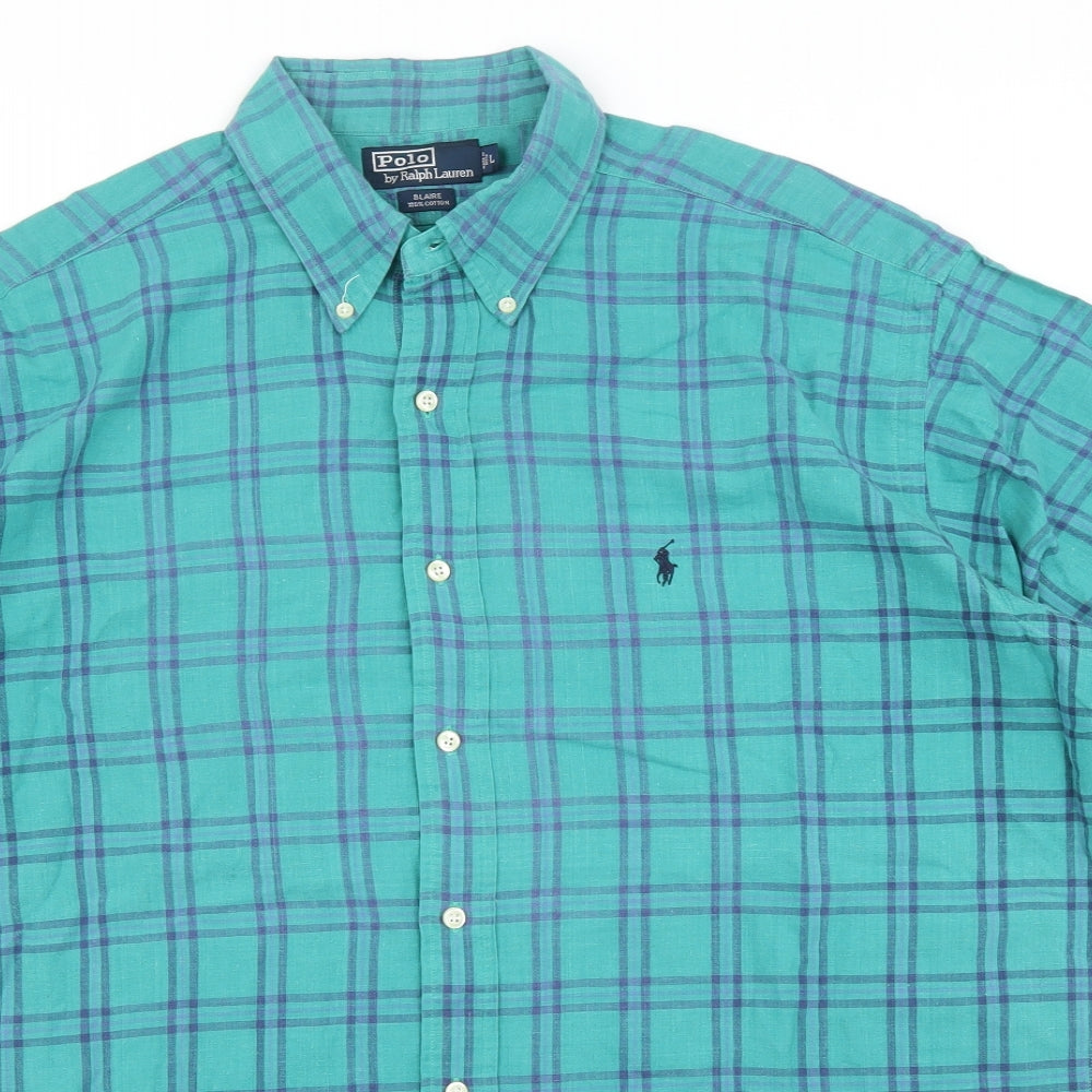 Polo Ralph Lauren Mens Green Plaid   Button-Up Size L