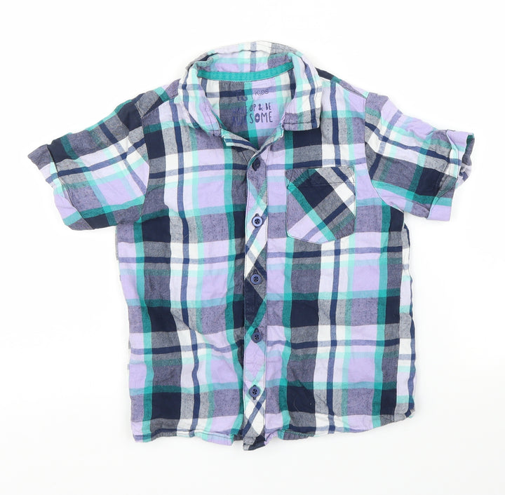 TU Boys Purple Plaid Basic Button-Up Size 5 Years