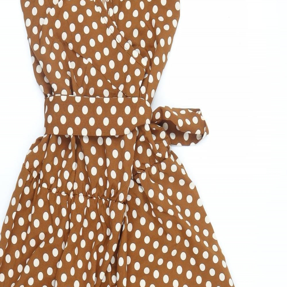 Preworn Womens Brown Polka Dot  Wrap Dress  Size XL