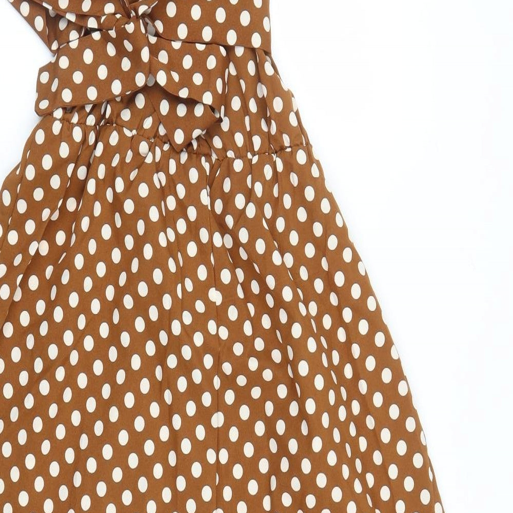 Preworn Womens Brown Polka Dot  Wrap Dress  Size XL