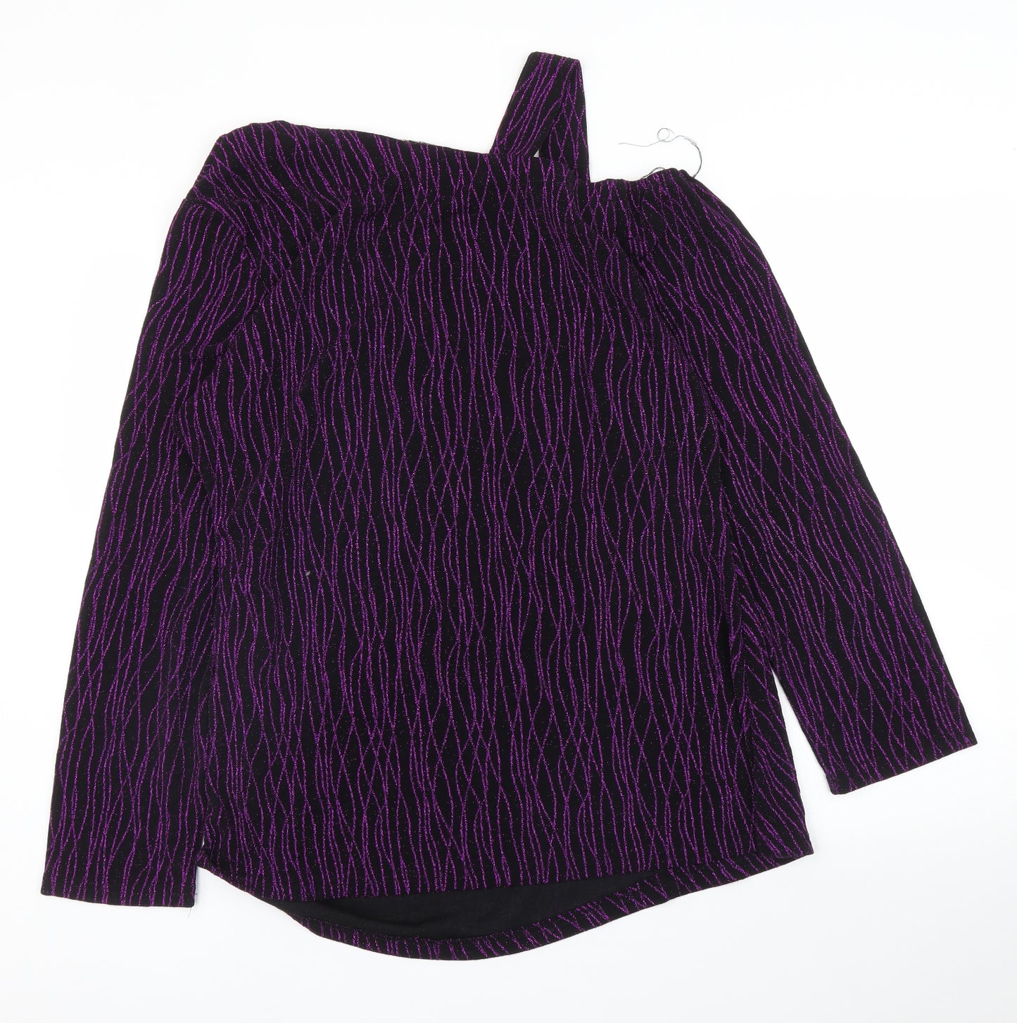 Preworn Womens Purple Striped  Basic Blouse Size XL