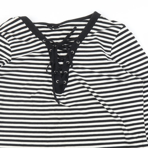 Rainbow Womens White Striped  Basic Blouse Size M