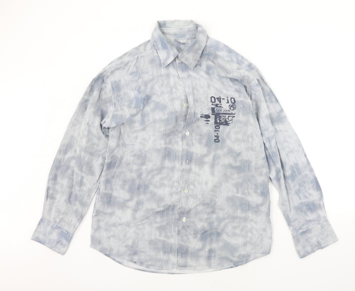 fiori vintage Mens Grey Striped Button-Up Size L