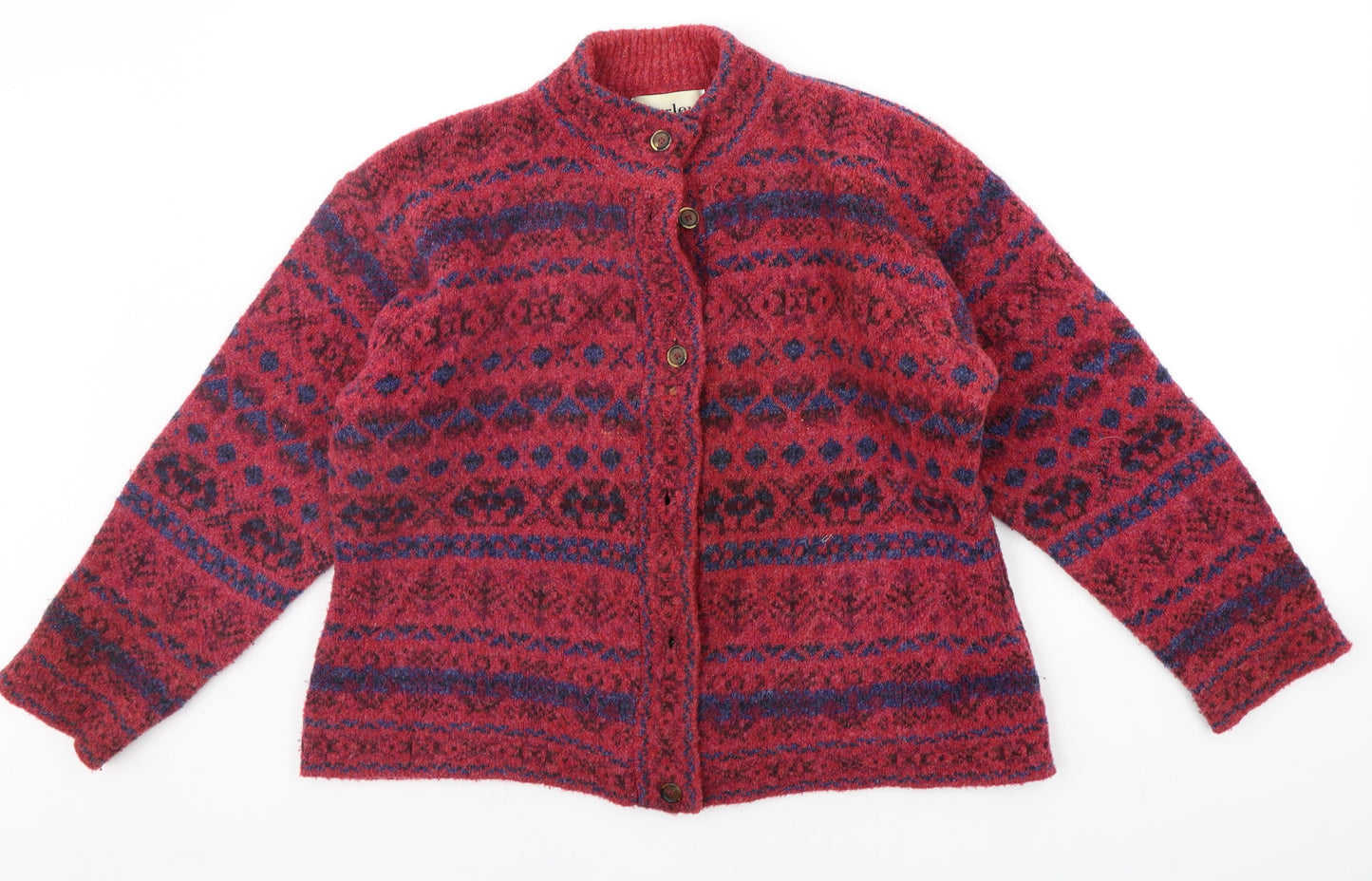 Harley Womens Red Geometric  Cardigan Jumper Size XL