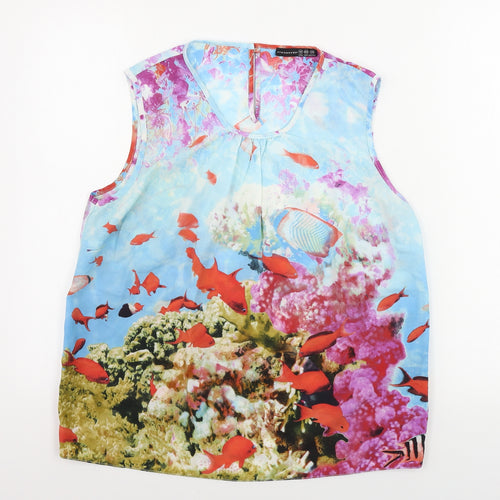 Atmosphere  Womens Blue Animal Print  Basic Tank Size 12