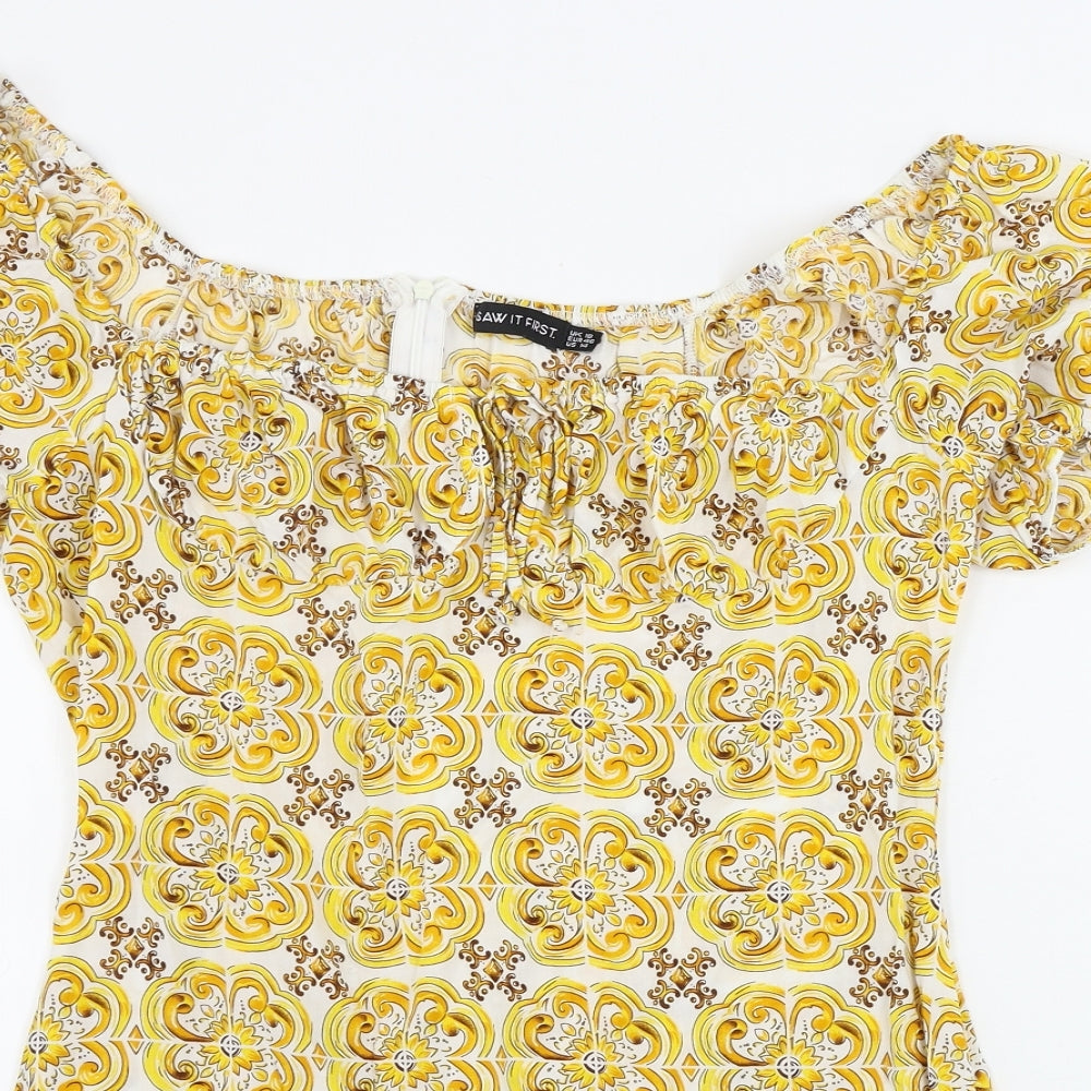 I SAW IT FIRST Womens Yellow Geometric  A-Line  Size 16