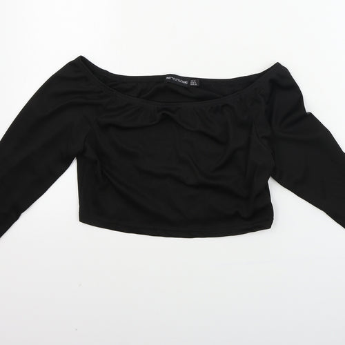 PRETTYLITTLETHING Womens Black Houndstooth  Cropped T-Shirt Size 12