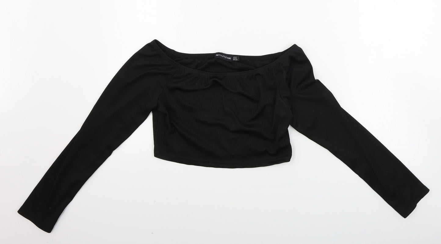PRETTYLITTLETHING Womens Black Houndstooth  Cropped T-Shirt Size 12