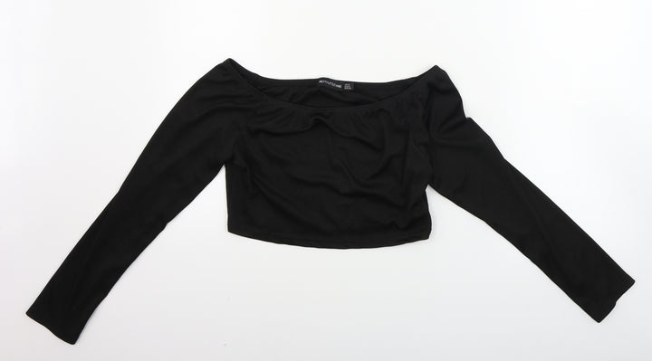 PRETTYLITTLETHING Womens Black Houndstooth  Cropped T-Shirt Size 12