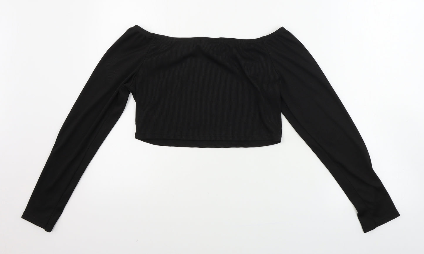 PRETTYLITTLETHING Womens Black Houndstooth  Cropped T-Shirt Size 12
