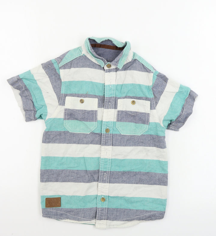 Rebel Boys Green Striped  Basic Button-Up Size 7-8 Years