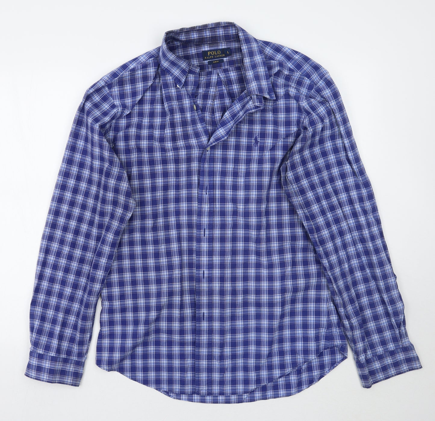 Polo Ralph Lauren Mens Blue Check   Button-Up Size L