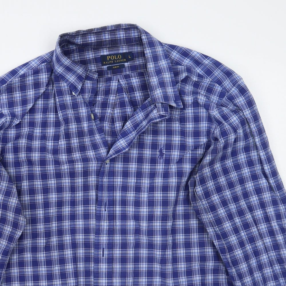 Polo Ralph Lauren Mens Blue Check   Button-Up Size L