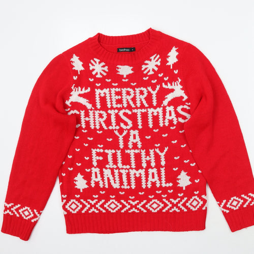 Boohoo Womens Red   Pullover Jumper Size M