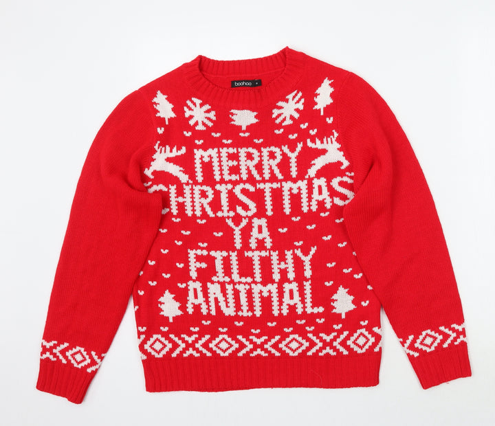 Boohoo Womens Red Pullover Jumper Size M