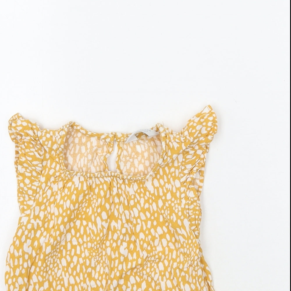Primark Girls Yellow Animal Print  Basic Tank Size 6-7 Years