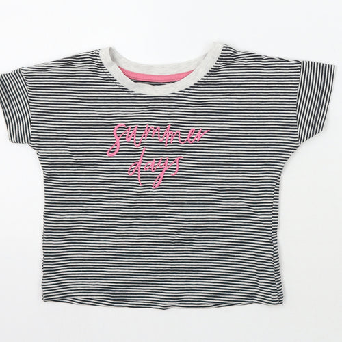 TU Girls Black Striped  Basic T-Shirt Size 6 Years