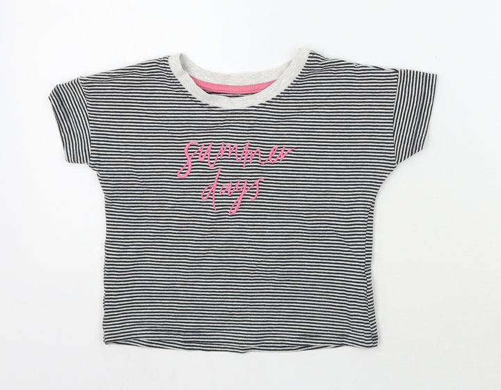 TU Girls Black Striped Basic T-Shirt Size 6 Years